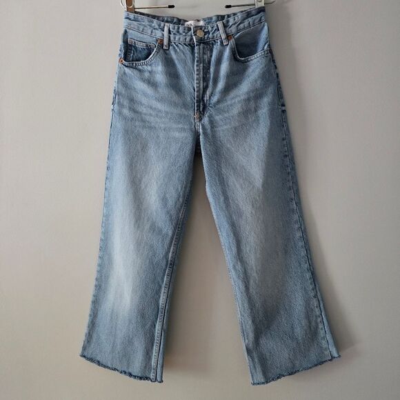 ZARA Cotton High-Rise Cropped Raw Hem Jeans Size 4 - Picture 1 of 4